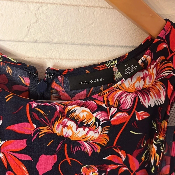 Halogen Navy Blue and Floral A-Line Dress, Women’s Size Medium - Picture 4 of 8